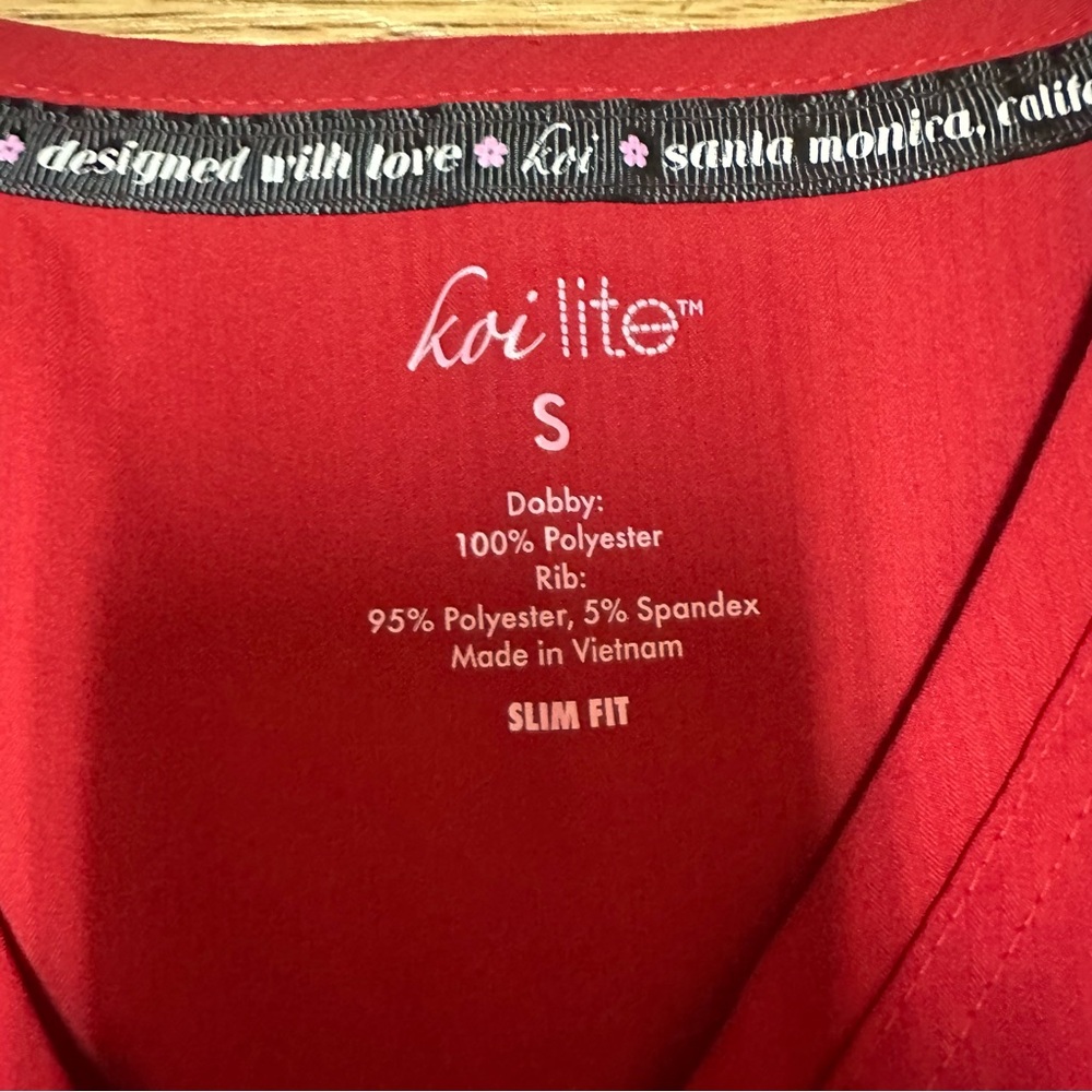Koi Lite - Women’s Red Wrap-Front Slim Fit Scrub Top - Size S - Picture 3 of 6